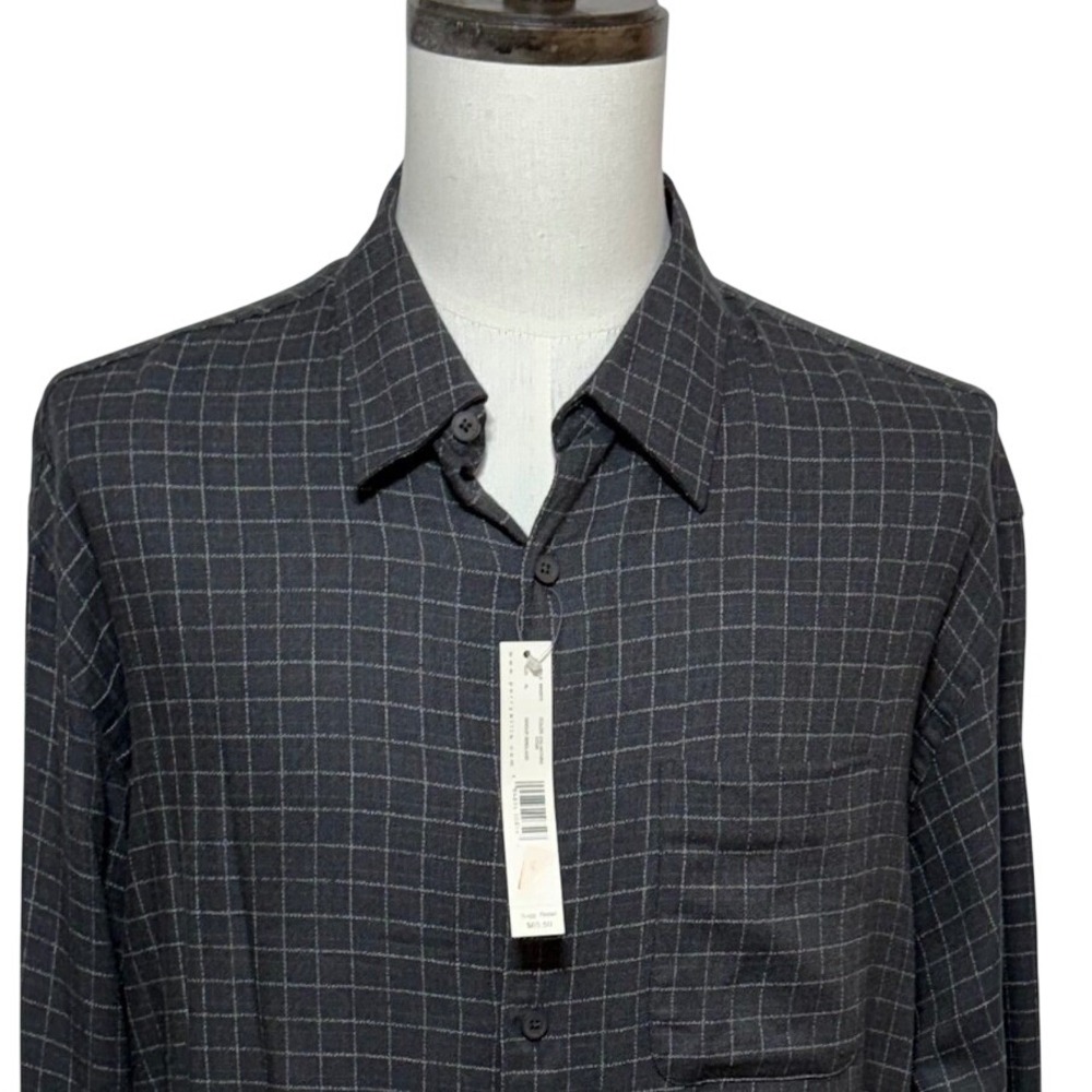 NEW Perry Ellis Shirt Mens XL Gray Windowpane Grid Pattern Button Up Long Sleeve